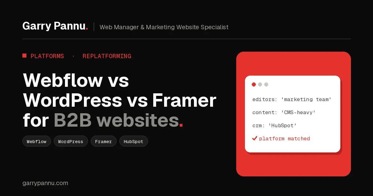 Cover: Webflow vs WordPress vs Framer for B2B marketing websites