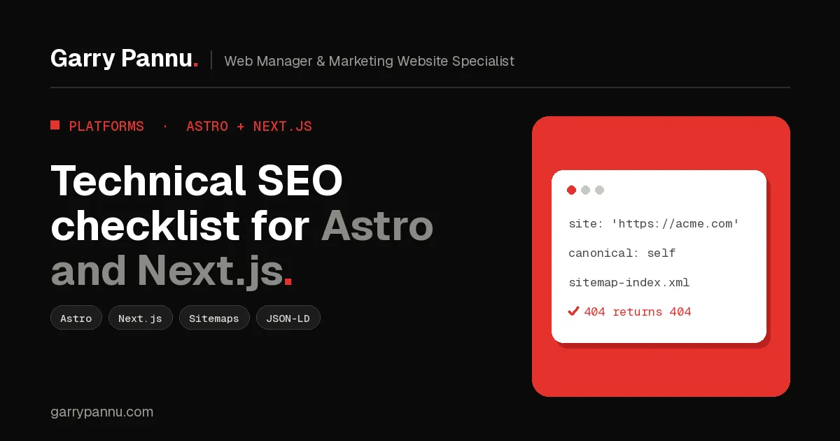 Cover: Technical SEO checklist for Astro and Next.js marketing websites